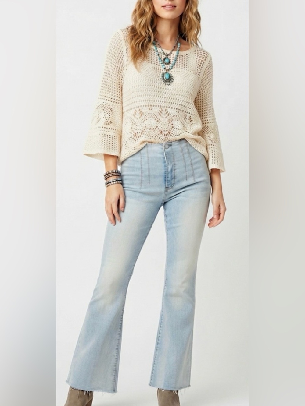 Altar'd State High Rise Flare Raw Hem Jeans Women Size 30 - Picture 2 of 9